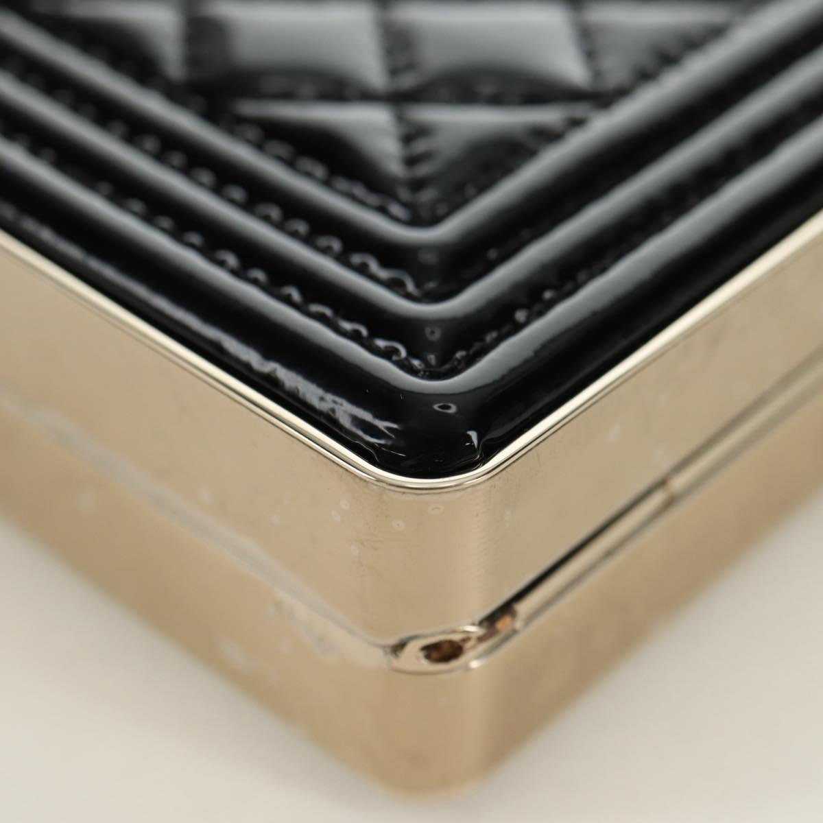 CHANEL Matelasse Boy Chanel Chain Wallet Bag Patent Black Gold CC Auth 181876SAM