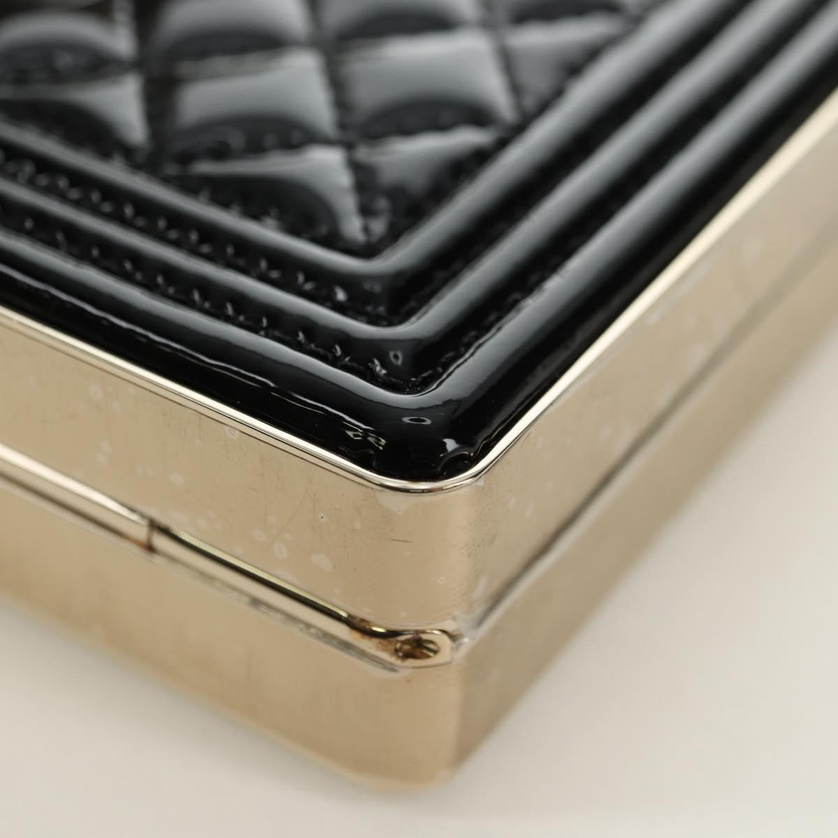 CHANEL Matelasse Boy Chanel Chain Wallet Bag Patent Black Gold CC Auth 181876SAM