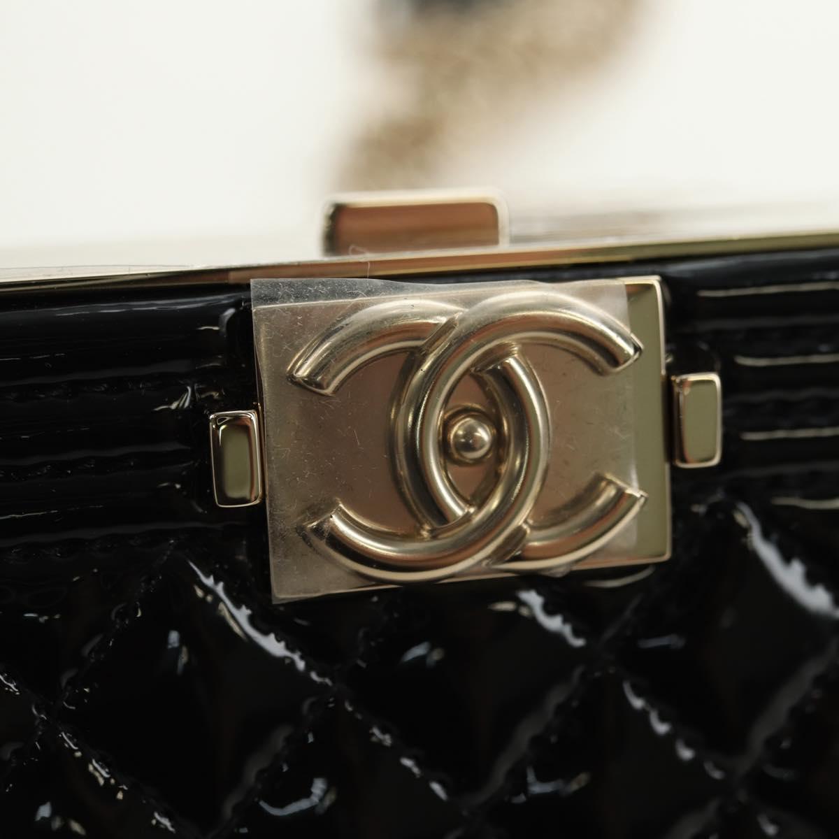 CHANEL Matelasse Boy Chanel Chain Wallet Bag Patent Black Gold CC Auth 181876SAM
