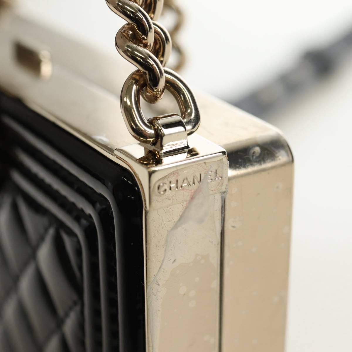 CHANEL Matelasse Boy Chanel Chain Wallet Bag Patent Black Gold CC Auth 181876SAM