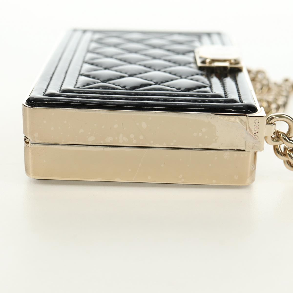 CHANEL Matelasse Boy Chanel Chain Wallet Bag Patent Black Gold CC Auth 181876SAM