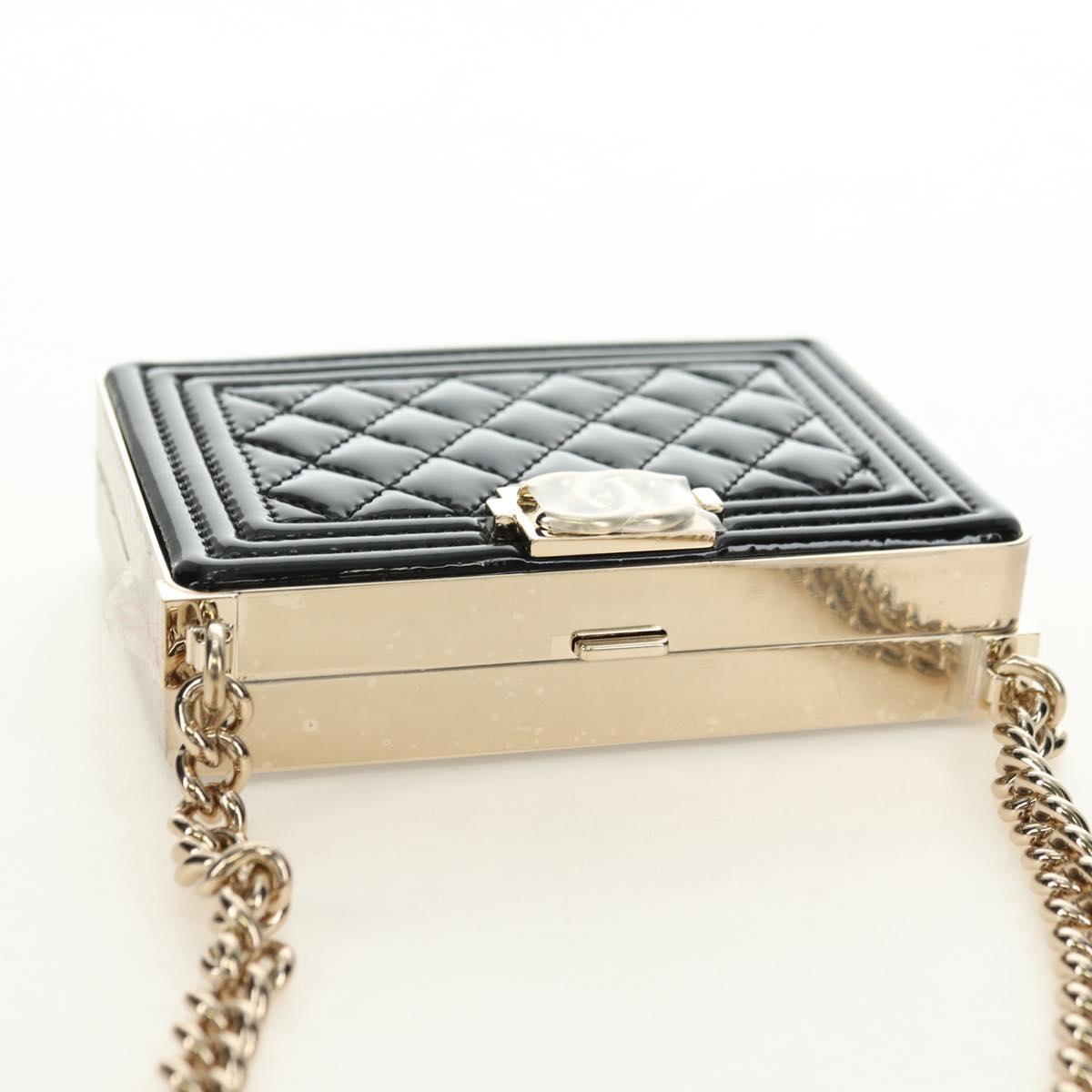 CHANEL Matelasse Boy Chanel Chain Wallet Bag Patent Black Gold CC Auth 181876SAM