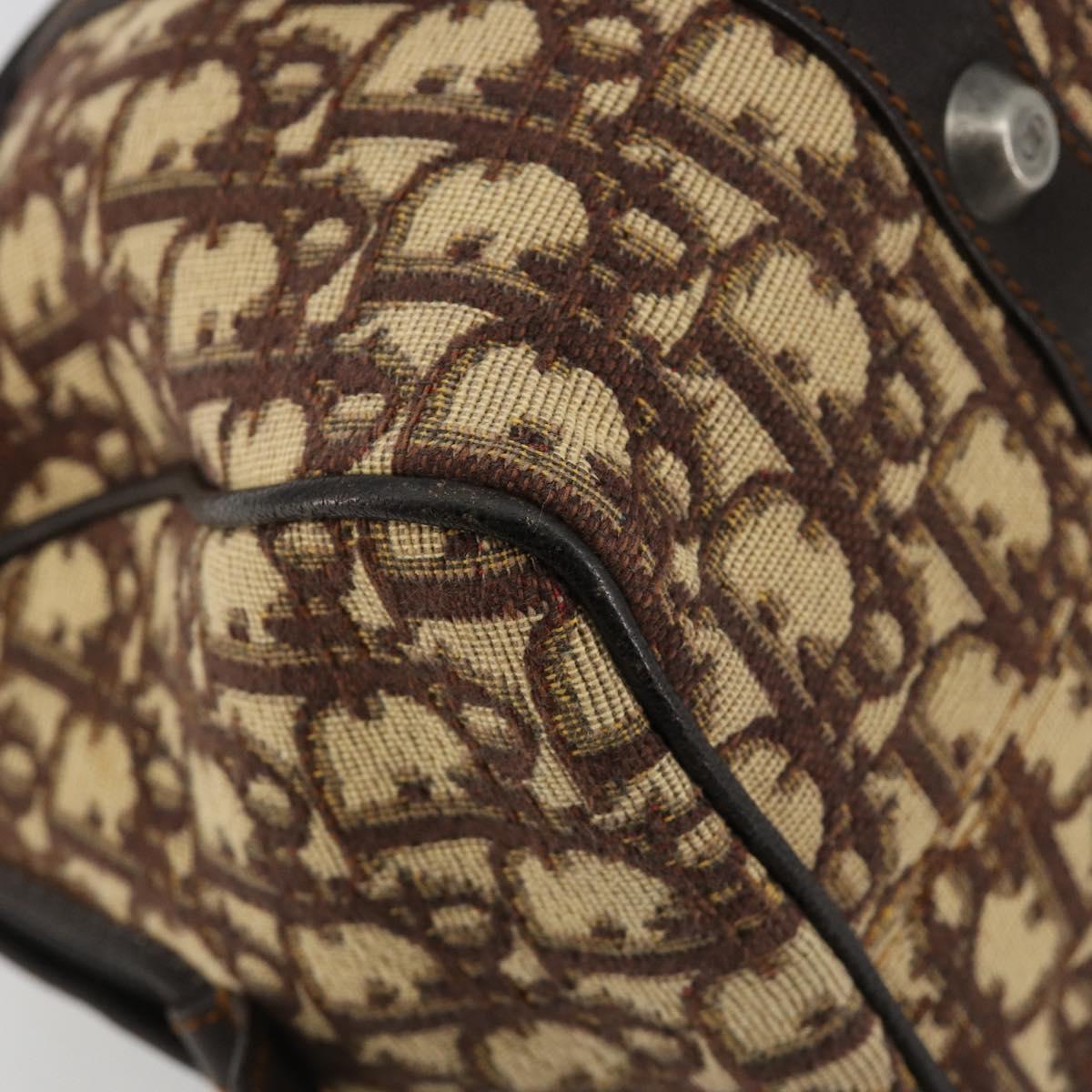 Christian Dior Trotter Canvas Hand Bag Brown Silver Auth 181890V