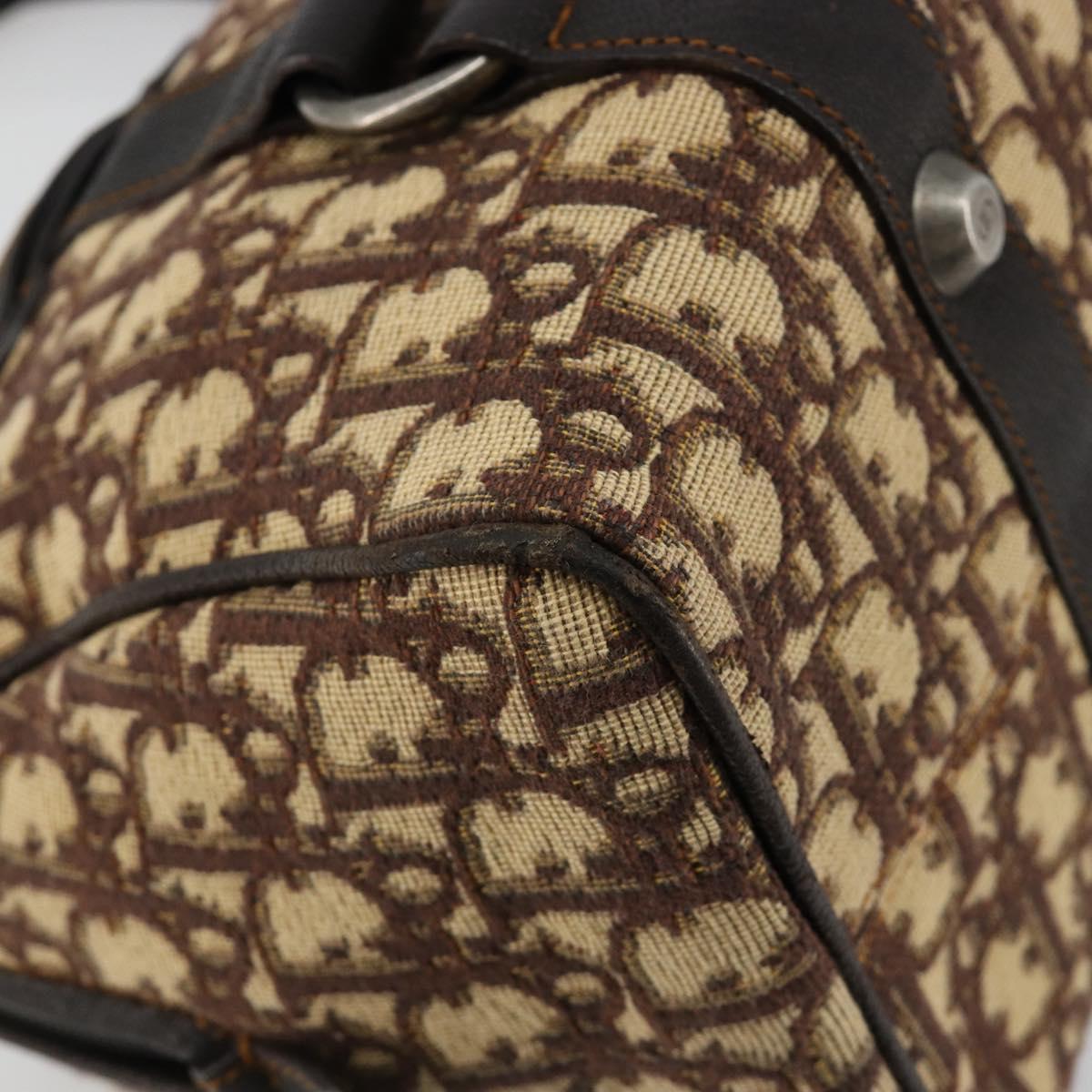 Christian Dior Trotter Canvas Hand Bag Brown Silver Auth 181890V