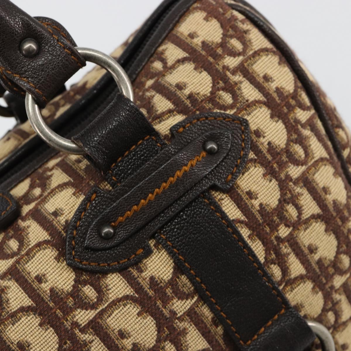 Christian Dior Trotter Canvas Hand Bag Brown Silver Auth 181890V