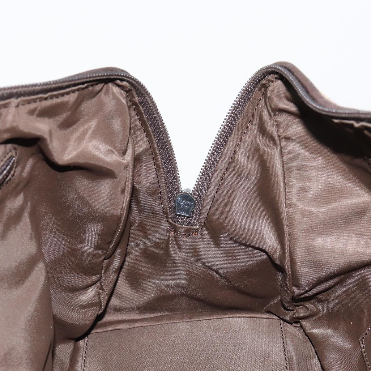 Christian Dior Trotter Canvas Hand Bag Brown Silver Auth 181890V