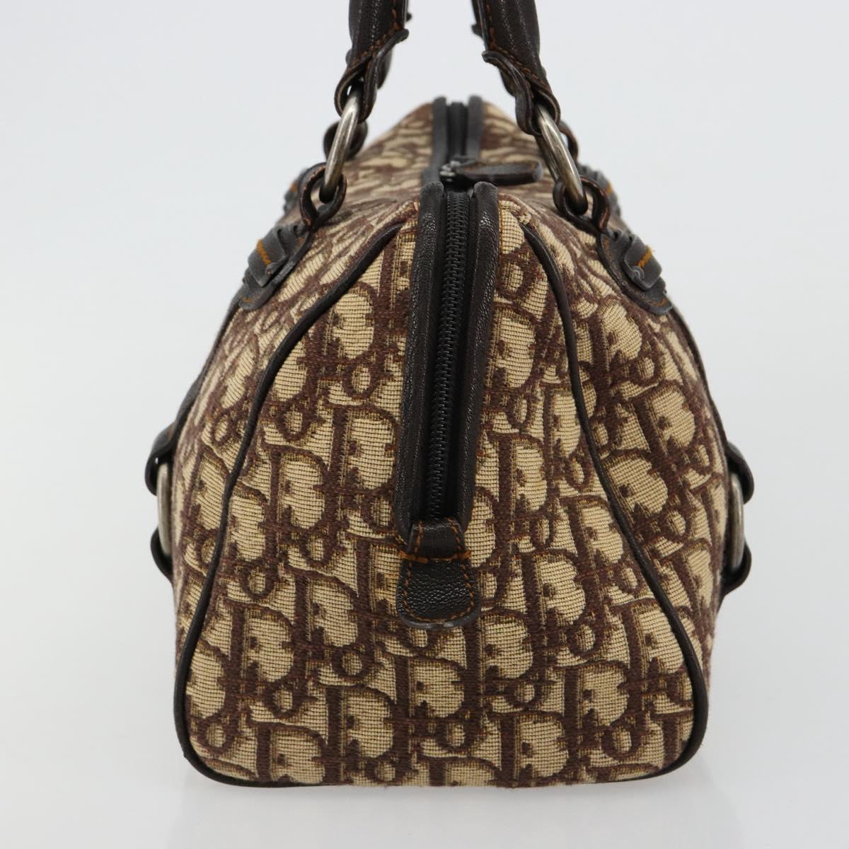 Christian Dior Trotter Canvas Hand Bag Brown Silver Auth 181890V