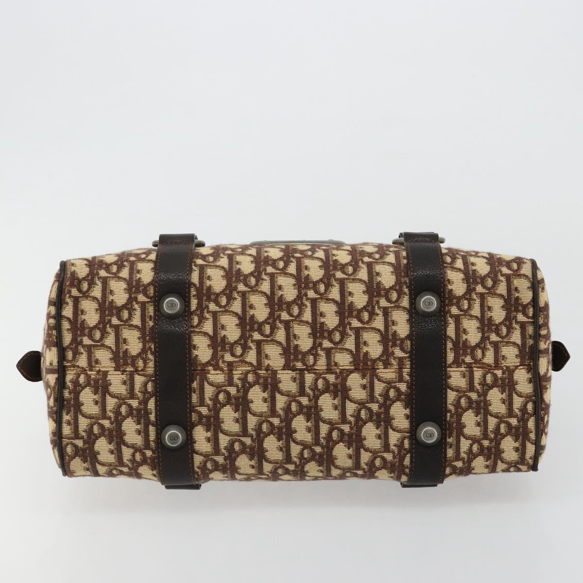 Christian Dior Trotter Canvas Hand Bag Brown Silver Auth 181890V