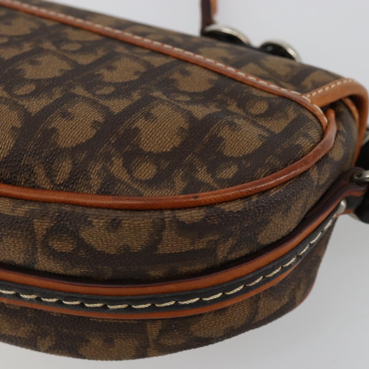 Christian Dior Trotter Canvas Romantic Bag PVC Brown Silver Auth 181891V