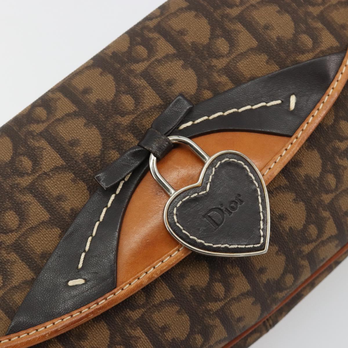 Christian Dior Trotter Canvas Romantic Bag PVC Brown Silver Auth 181891V