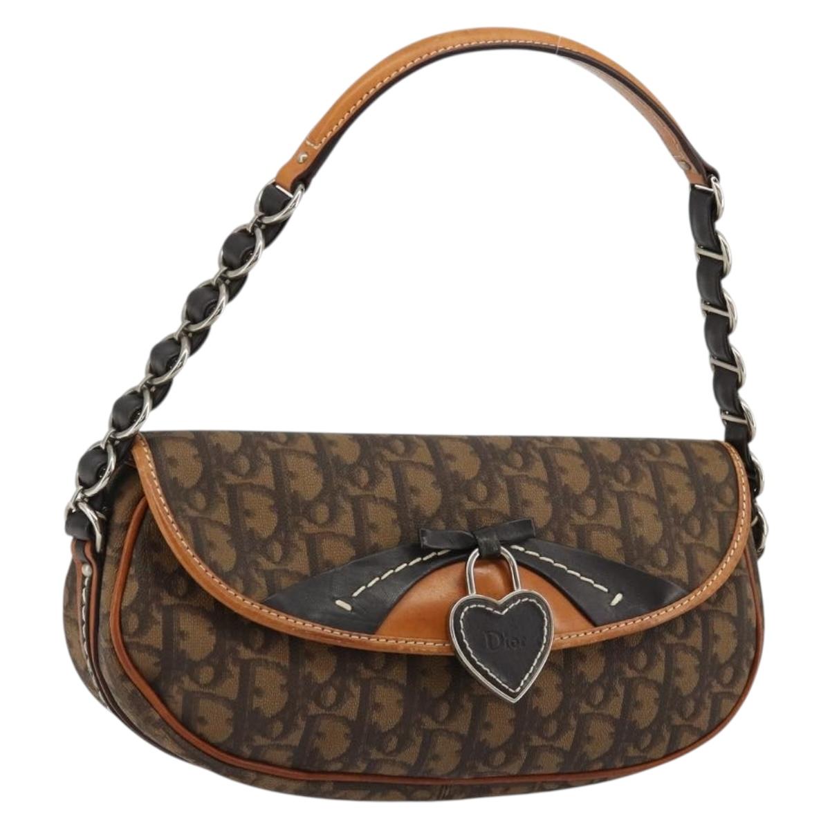 Christian Dior Trotter Canvas Romantic Bag PVC Brown Silver Auth 181891V