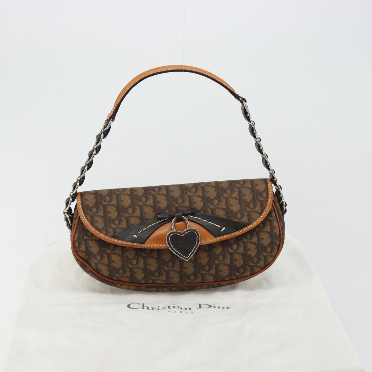Christian Dior Trotter Canvas Romantic Bag PVC Brown Silver Auth 181891V