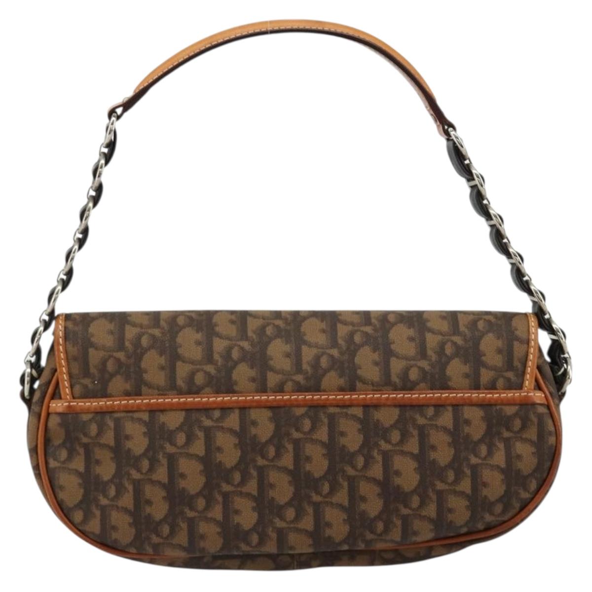 Christian Dior Trotter Canvas Romantic Bag PVC Brown Silver Auth 181891V
