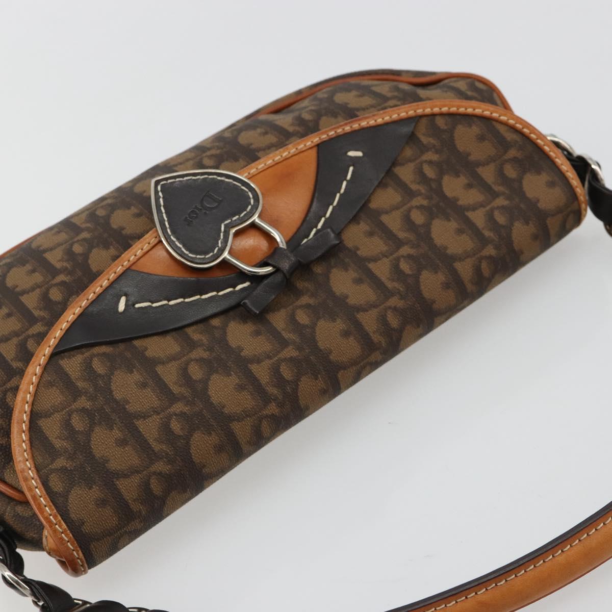Christian Dior Trotter Canvas Romantic Bag PVC Brown Silver Auth 181891V