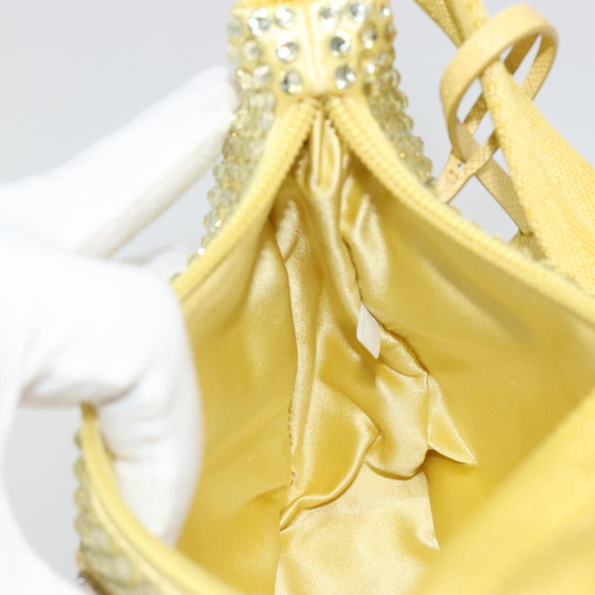 PRADA Rhinestone Hand Bag Satin Yellow Silver Auth 181892SM