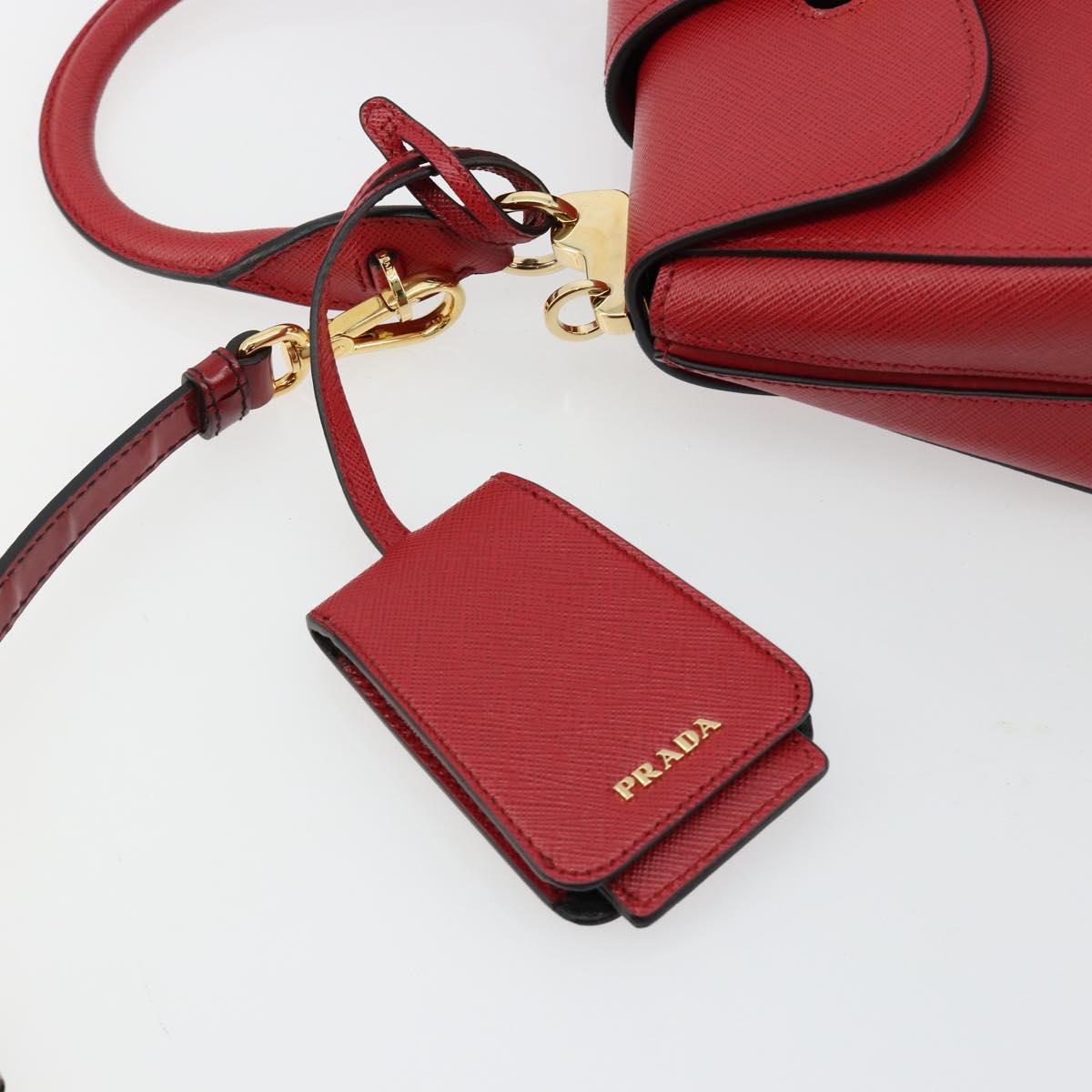 PRADA Hand Bag Safiano leather 2way Red Gold Auth 181893V