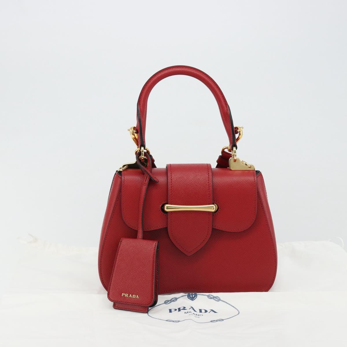 PRADA Hand Bag Safiano leather 2way Red Gold Auth 181893V