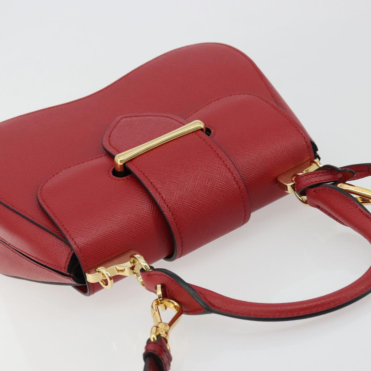 PRADA Hand Bag Safiano leather 2way Red Gold Auth 181893V