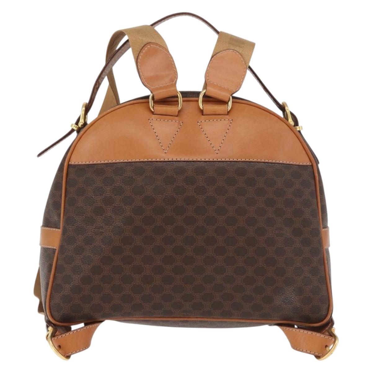CELINE Macadam Canvas Backpack PVC Leather Brown Gold Auth 181895A