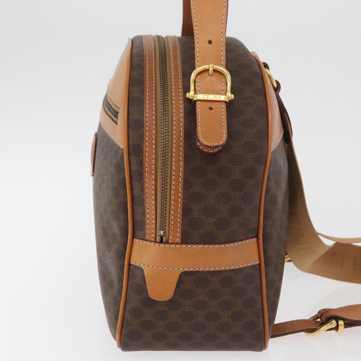 CELINE Macadam Canvas Backpack PVC Leather Brown Gold Auth 181895A
