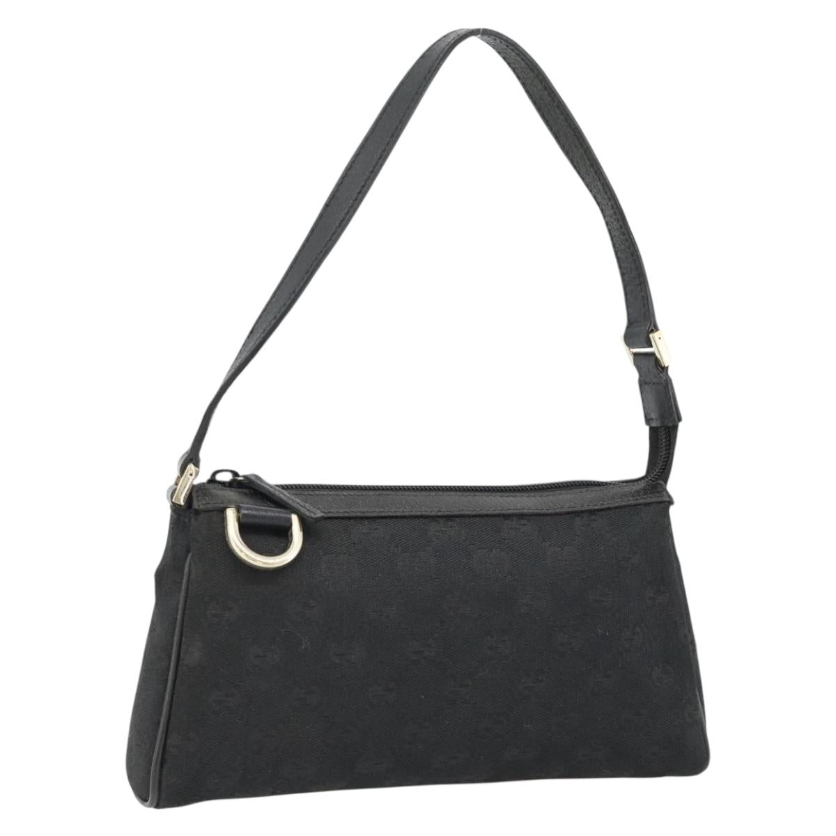 GUCCI GG Canvas Abbey Hand Bag Black Gold 145757 Auth 181897A
