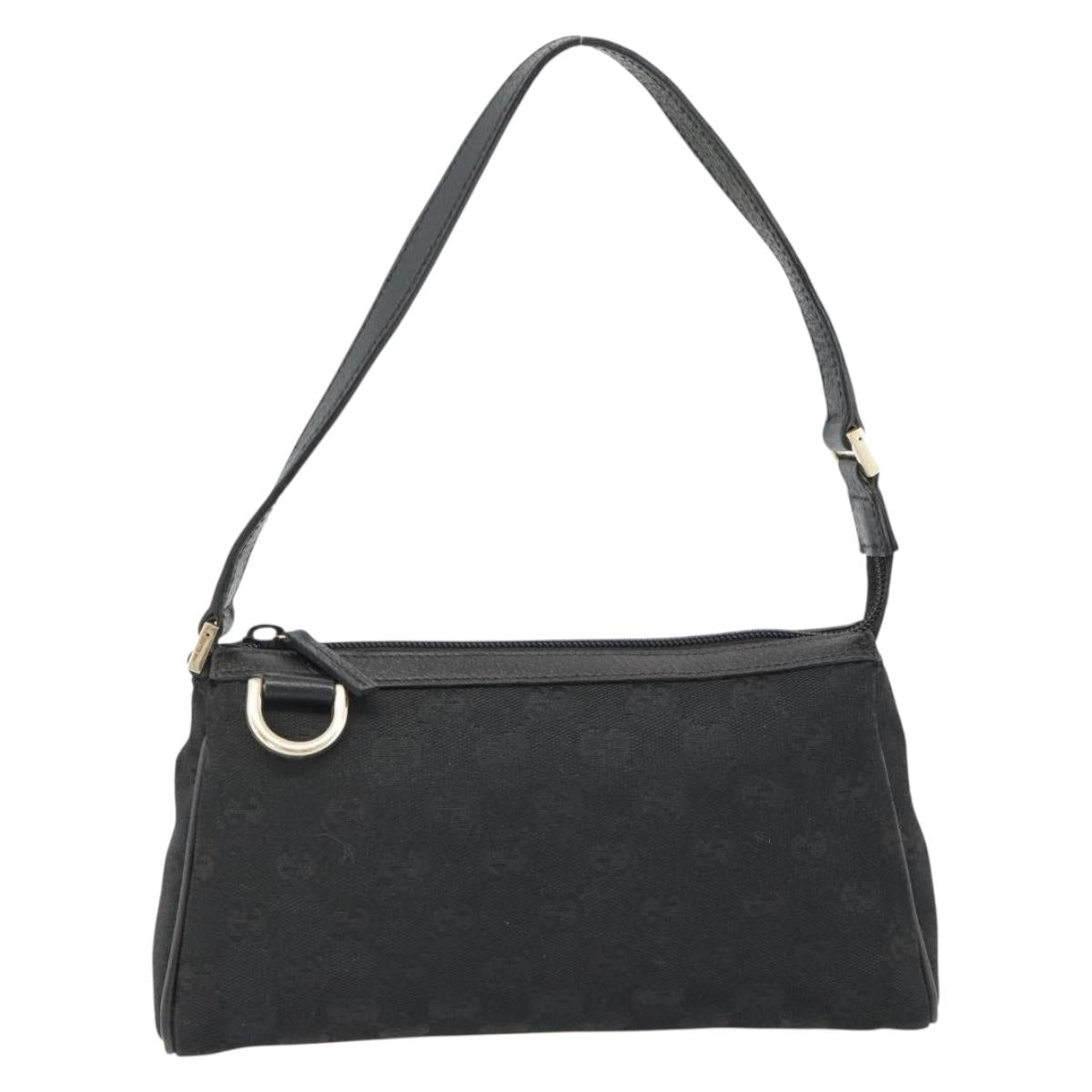 GUCCI GG Canvas Abbey Hand Bag Black Gold 145757 Auth 181897A