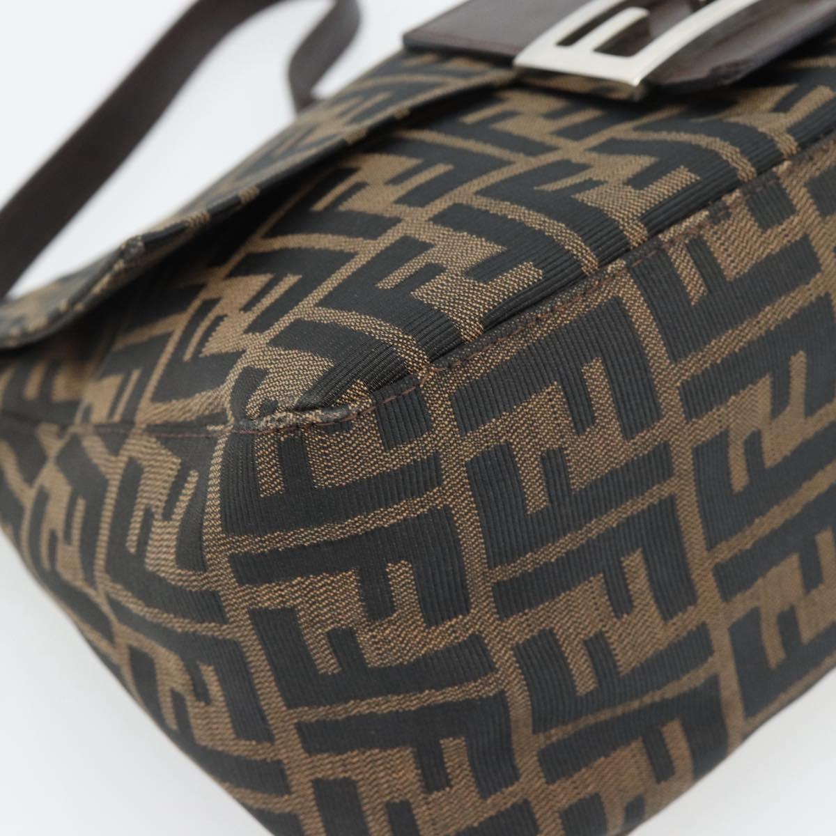 FENDI Zucca Canvas Mamma Baguette Shoulder Bag Black Brown Auth 181898V