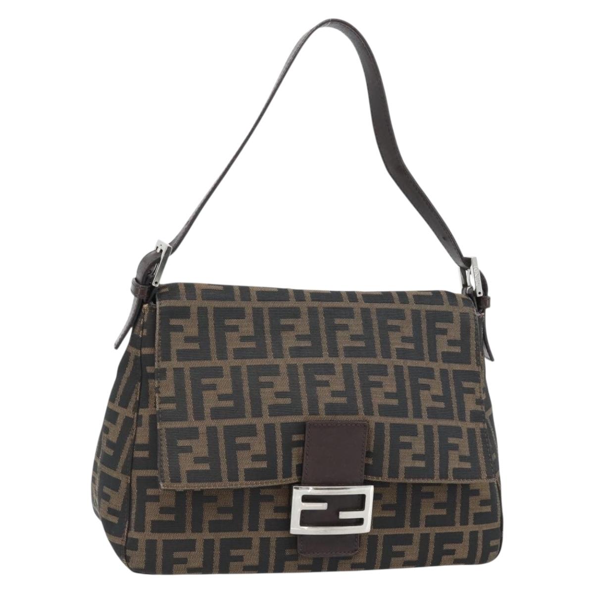 FENDI Zucca Canvas Mamma Baguette Shoulder Bag Black Brown Auth 181898V