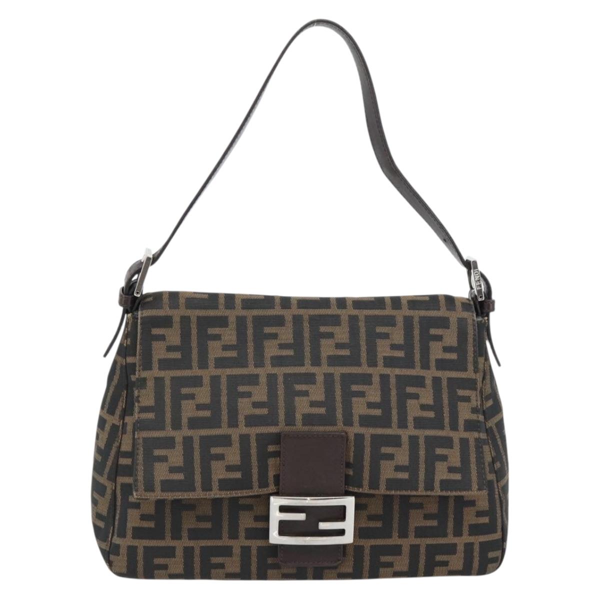FENDI Zucca Canvas Mamma Baguette Shoulder Bag Black Brown Auth 181898V