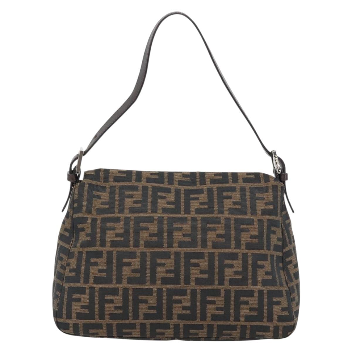 FENDI Zucca Canvas Mamma Baguette Shoulder Bag Black Brown Auth 181898V