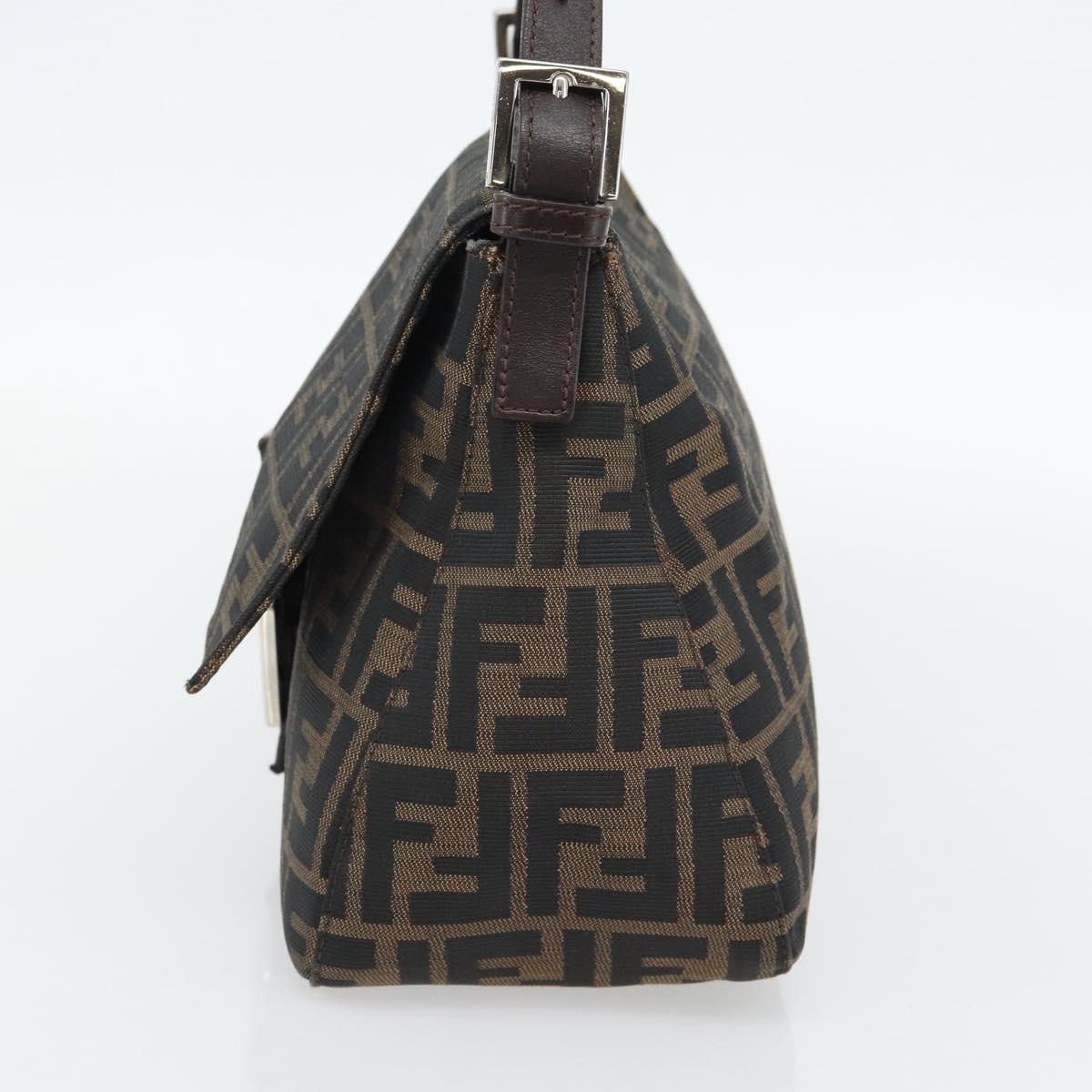 FENDI Zucca Canvas Mamma Baguette Shoulder Bag Black Brown Auth 181898V