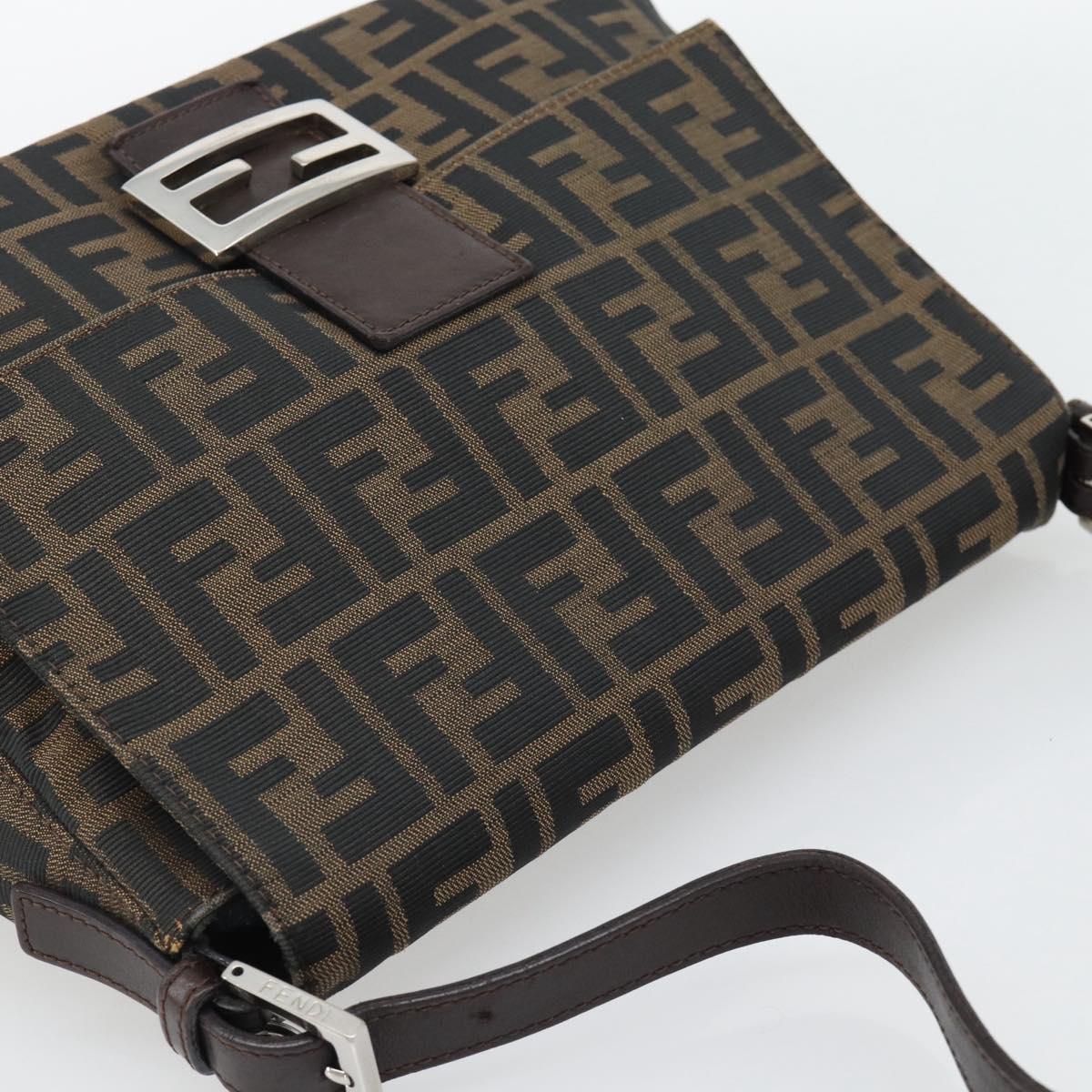 FENDI Zucca Canvas Mamma Baguette Shoulder Bag Black Brown Auth 181898V