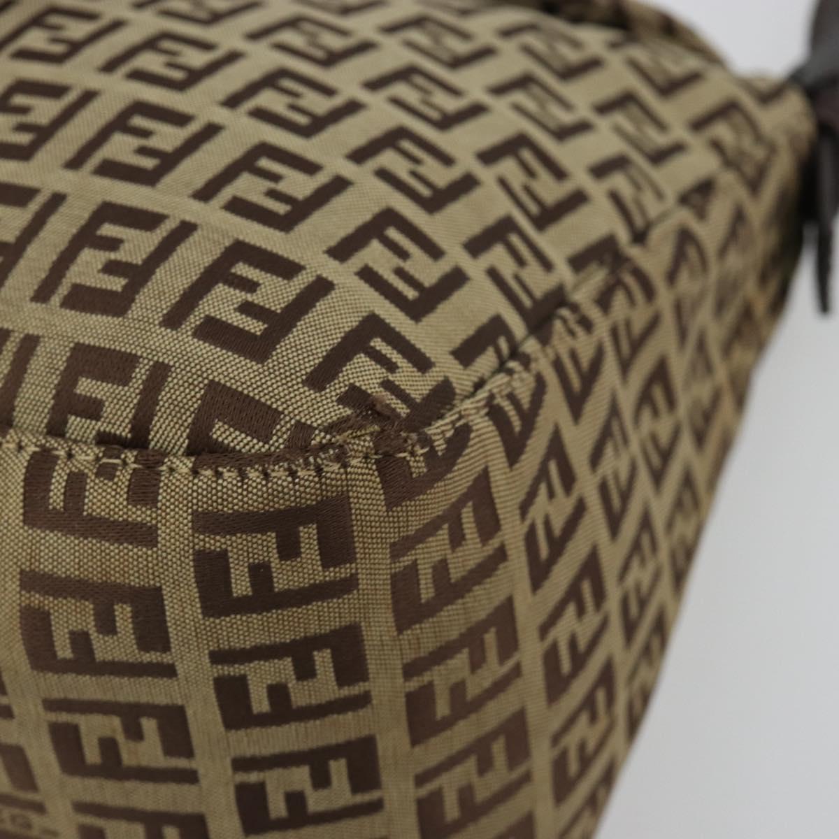 FENDI Zucchino Canvas Mamma Baguette Shoulder Bag Beige Silver Auth 181899A