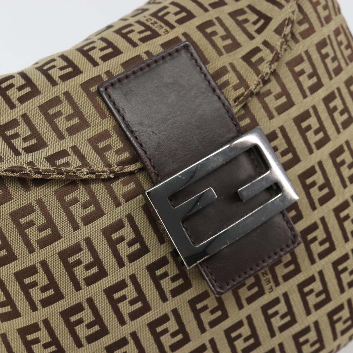 FENDI Zucchino Canvas Mamma Baguette Shoulder Bag Beige Silver Auth 181899A