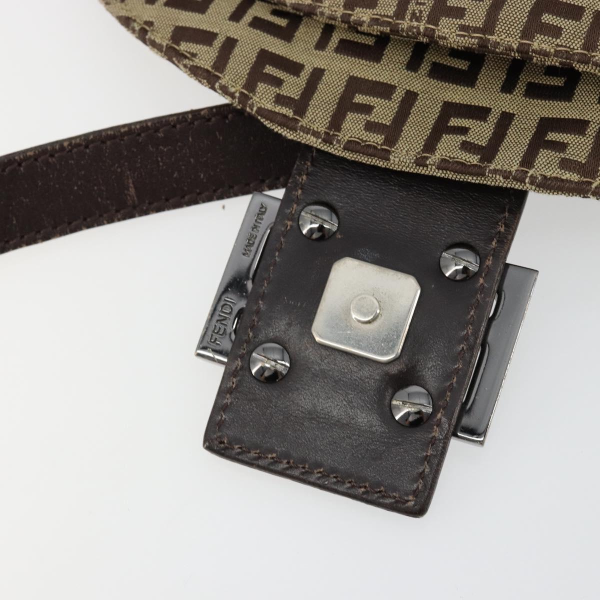 FENDI Zucchino Canvas Mamma Baguette Shoulder Bag Beige Silver Auth 181899A
