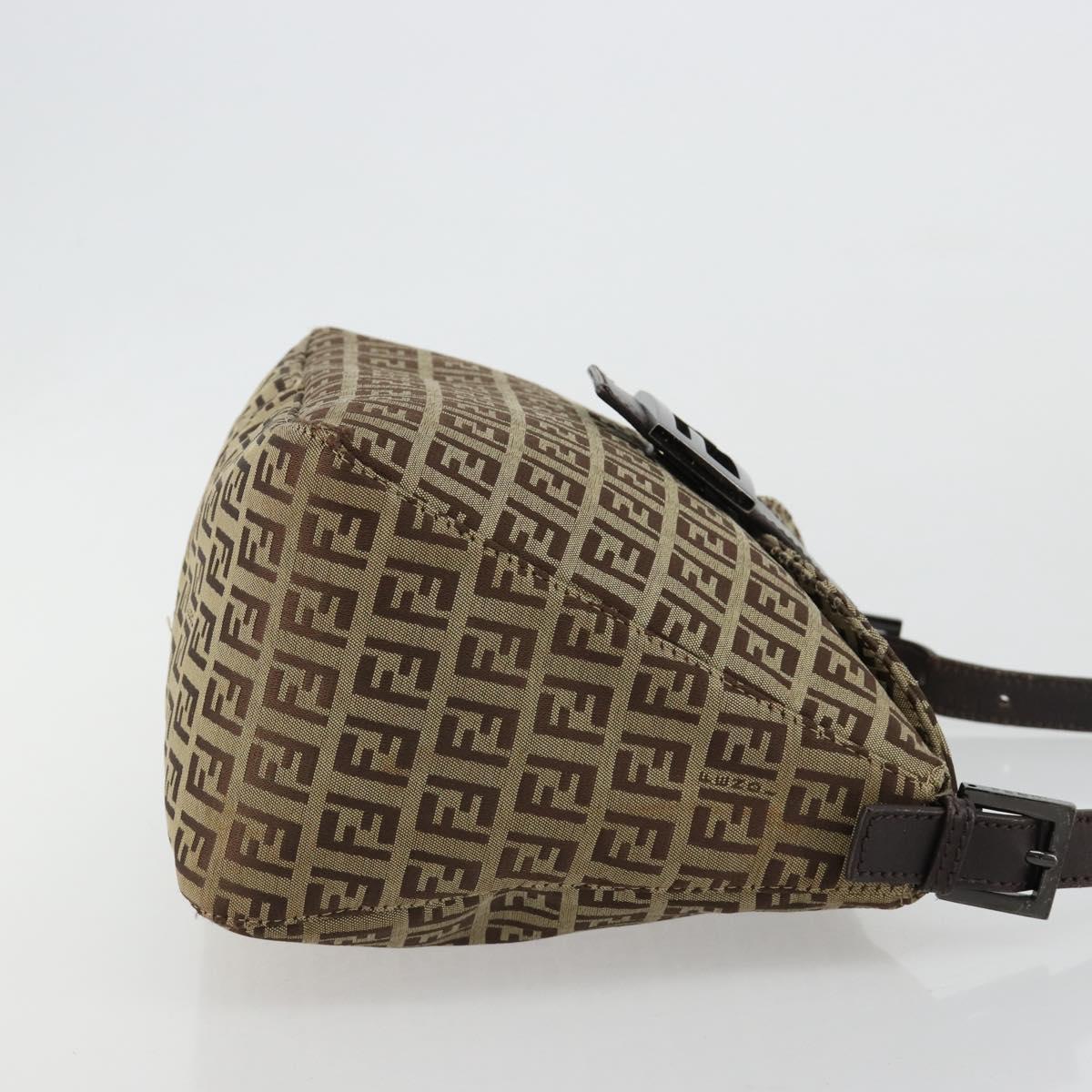 FENDI Zucchino Canvas Mamma Baguette Shoulder Bag Beige Silver Auth 181899A