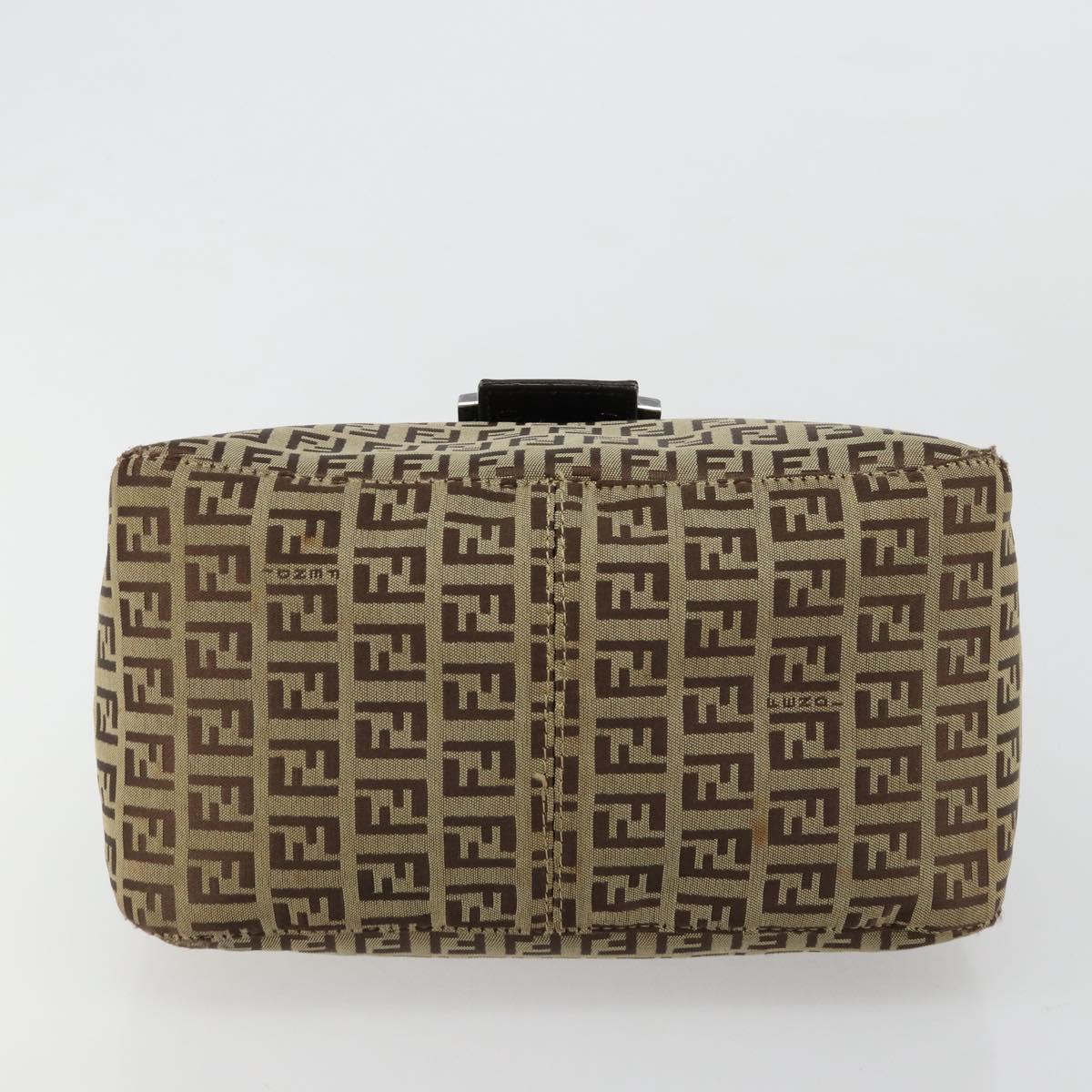 FENDI Zucchino Canvas Mamma Baguette Shoulder Bag Beige Silver Auth 181899A