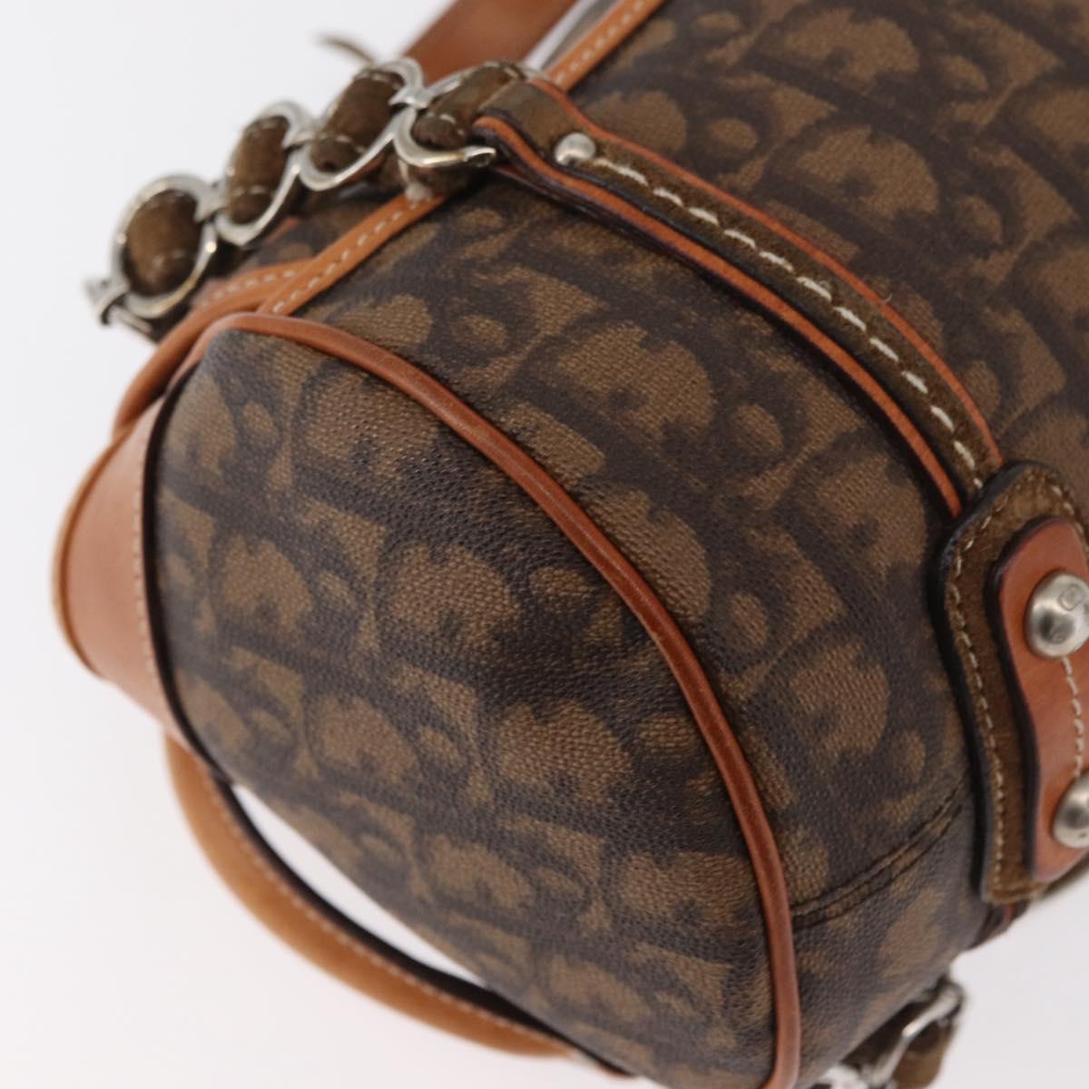 Christian Dior Trotter Canvas Romantic Hand Bag PVC Brown Silver Auth 181900V