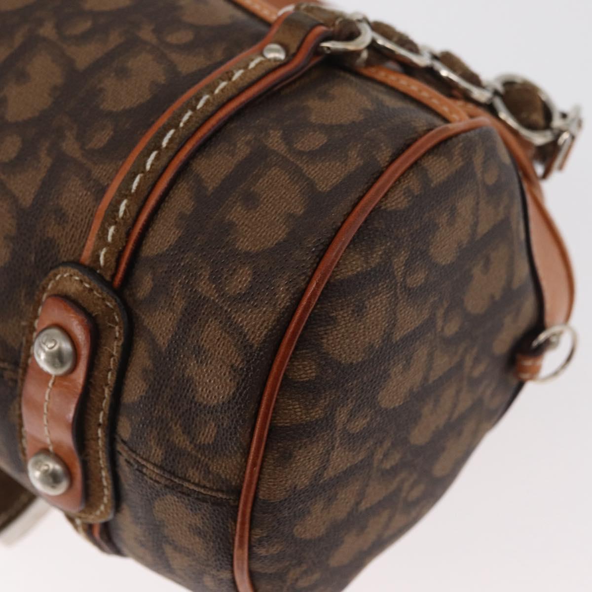 Christian Dior Trotter Canvas Romantic Hand Bag PVC Brown Silver Auth 181900V