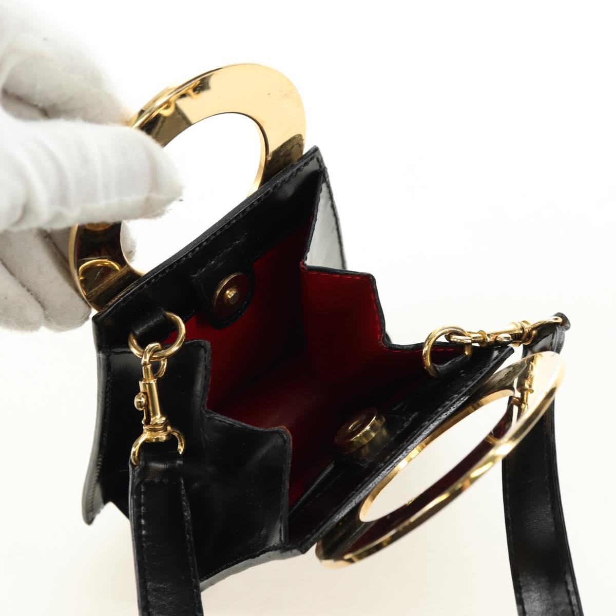 CELINE Circle Shoulder Bag Leather Black Gold Auth 181901SM