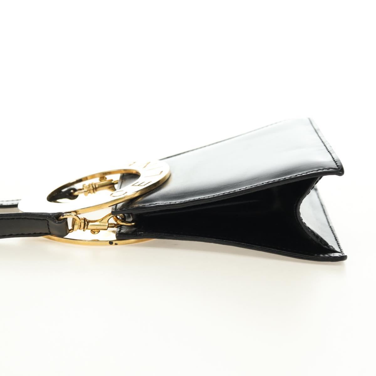 CELINE Circle Shoulder Bag Leather Black Gold Auth 181901SM