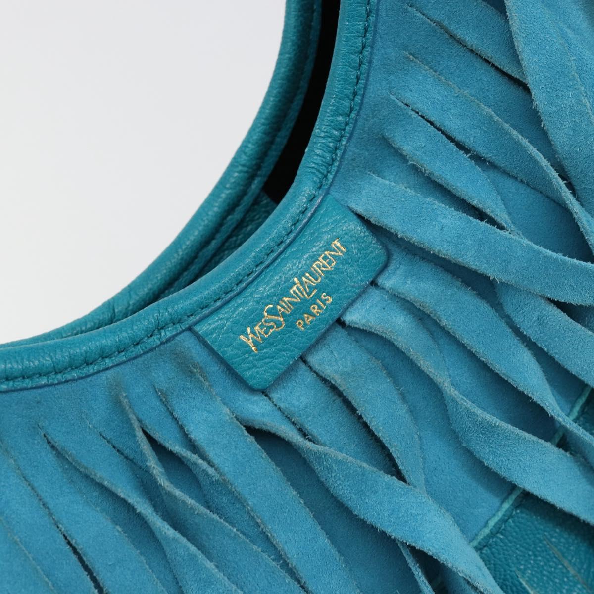 SAINT LAURENT Rib Gauche Bag Suede Turquoise Blue 138963 002214 Auth 181902A
