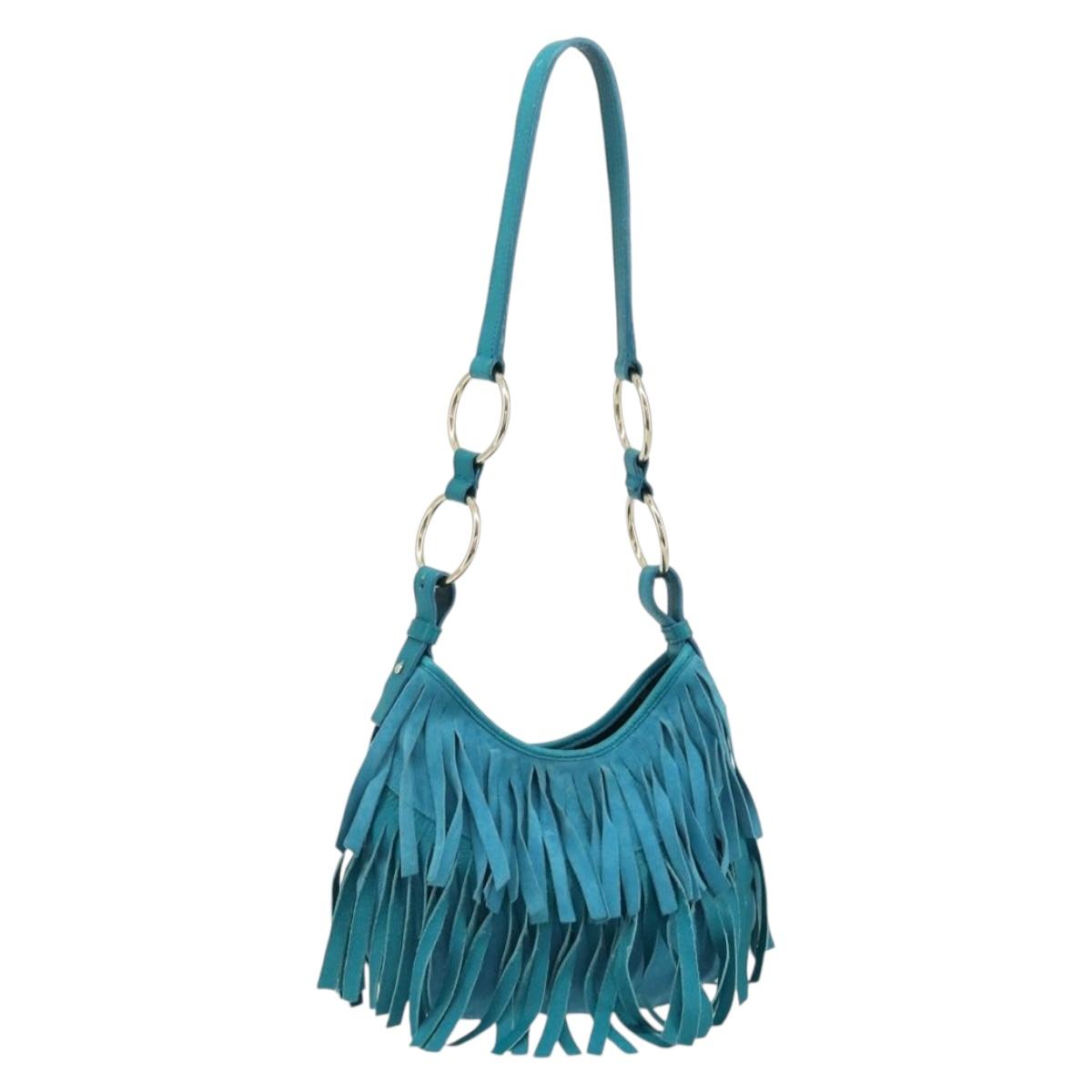 SAINT LAURENT Rib Gauche Bag Suede Turquoise Blue 138963 002214 Auth 181902A