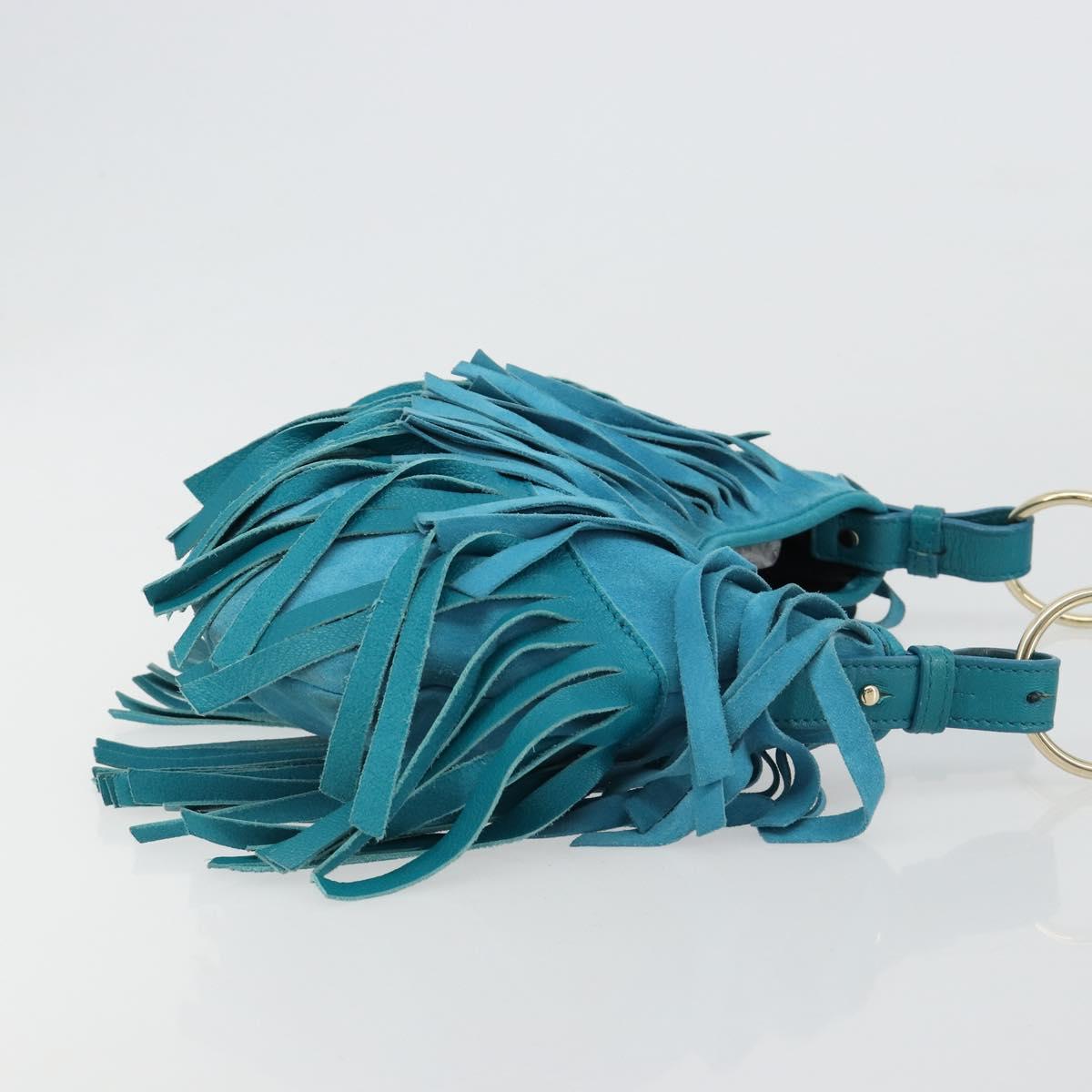 SAINT LAURENT Rib Gauche Bag Suede Turquoise Blue 138963 002214 Auth 181902A