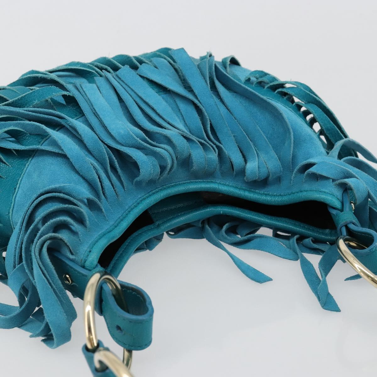 SAINT LAURENT Rib Gauche Bag Suede Turquoise Blue 138963 002214 Auth 181902A
