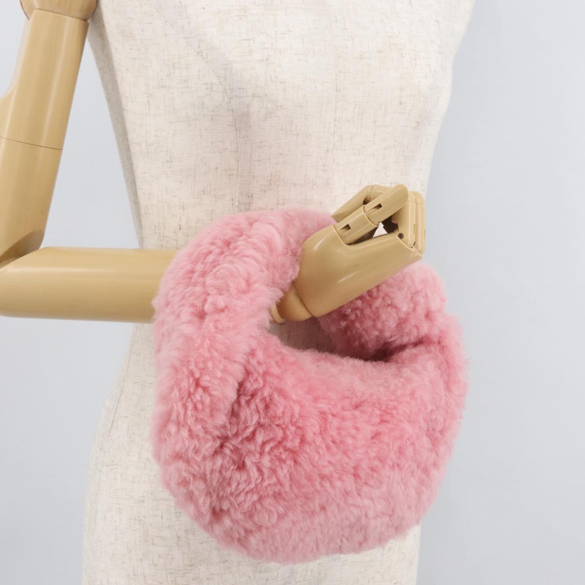 BOTTEGA VENETA Mini The Jody Hand Bag Velvet Shearling Pink Gold Auth 181904SM