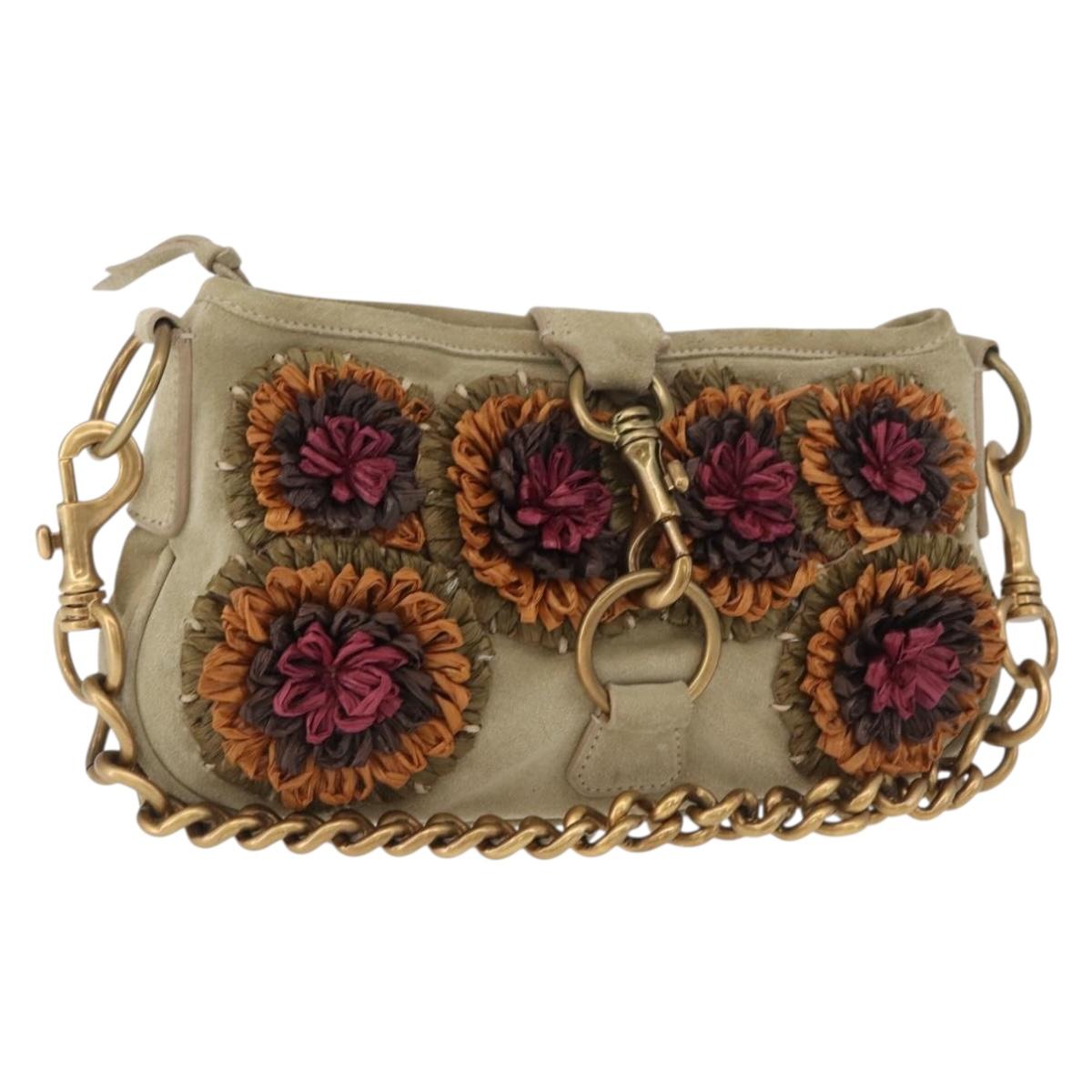 Miu Miu Chain Shoulder Bag Suede Beige Gold Auth 181905M