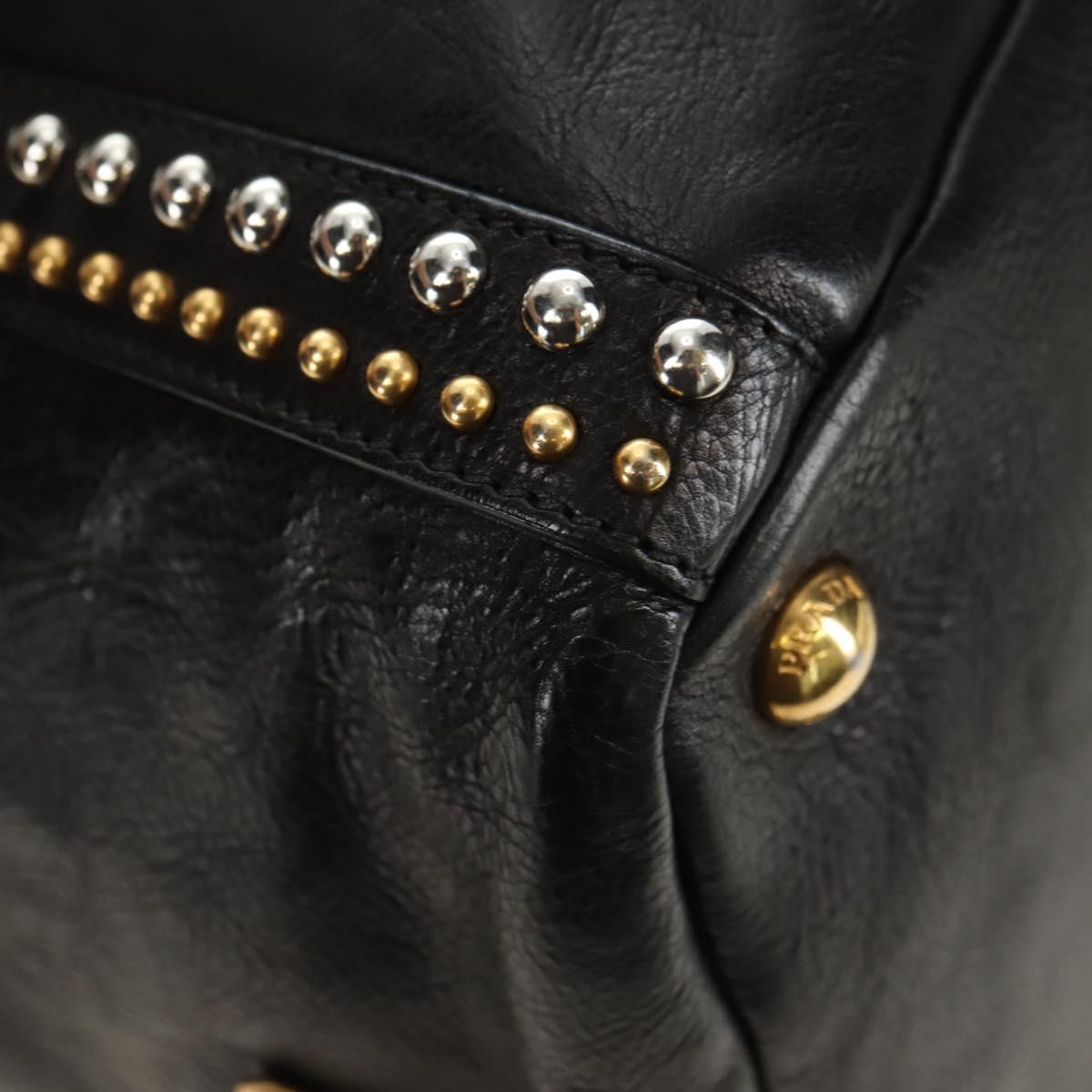 PRADA Tote Bag Leather 2way Black Gold Silver Auth 181906SM