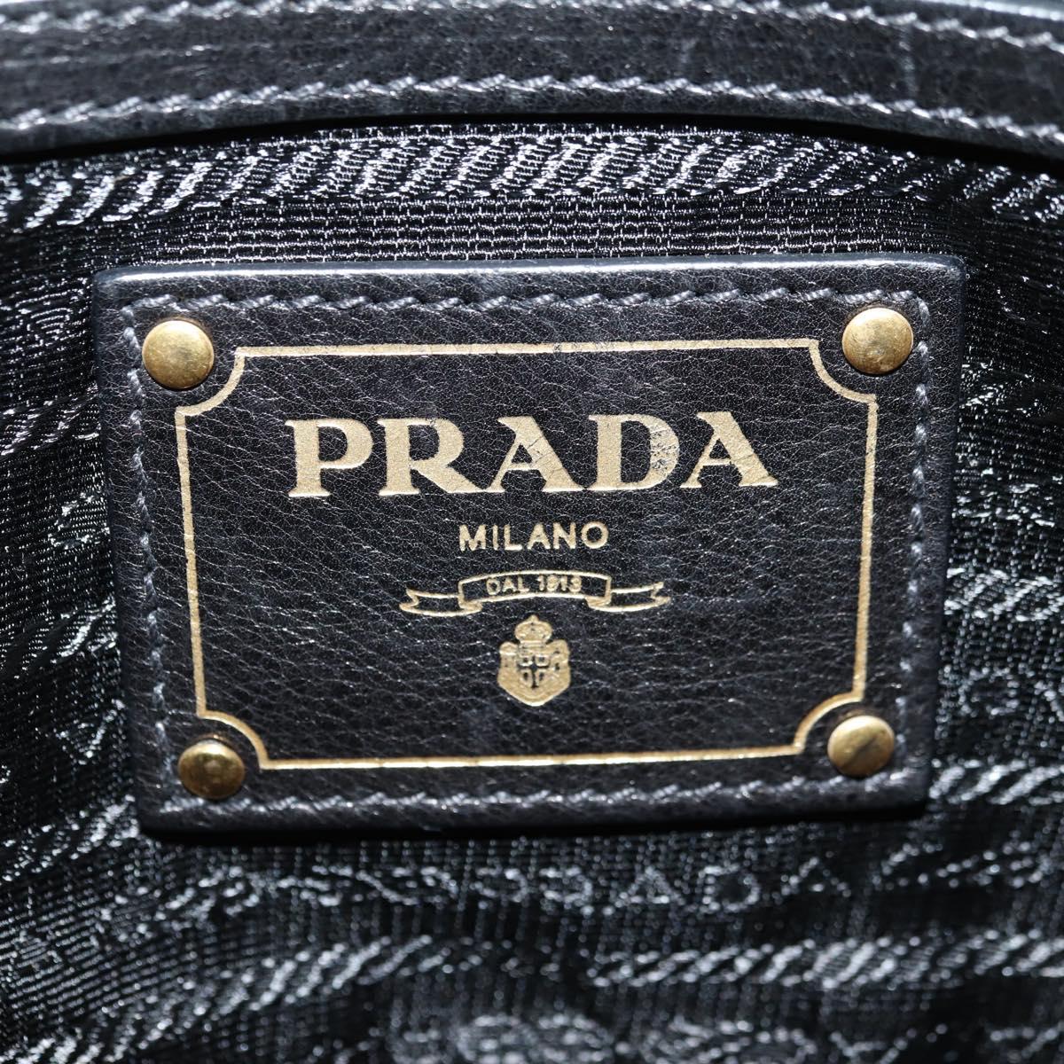 PRADA Tote Bag Leather 2way Black Gold Silver Auth 181906SM