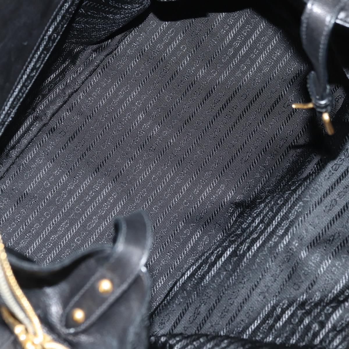 PRADA Tote Bag Leather 2way Black Gold Silver Auth 181906SM